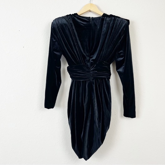 House of CB Dress Farrah Black Velvet Plunge Mini Dress Size Medium - Picture 5 of 7